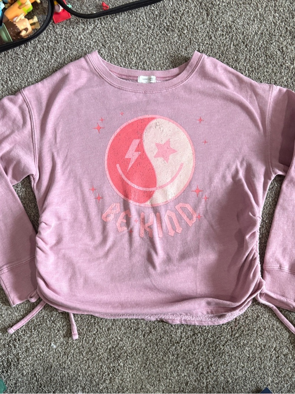 Girls' Pink Graphic Pullover Sweatshirt with Side Drawstrings